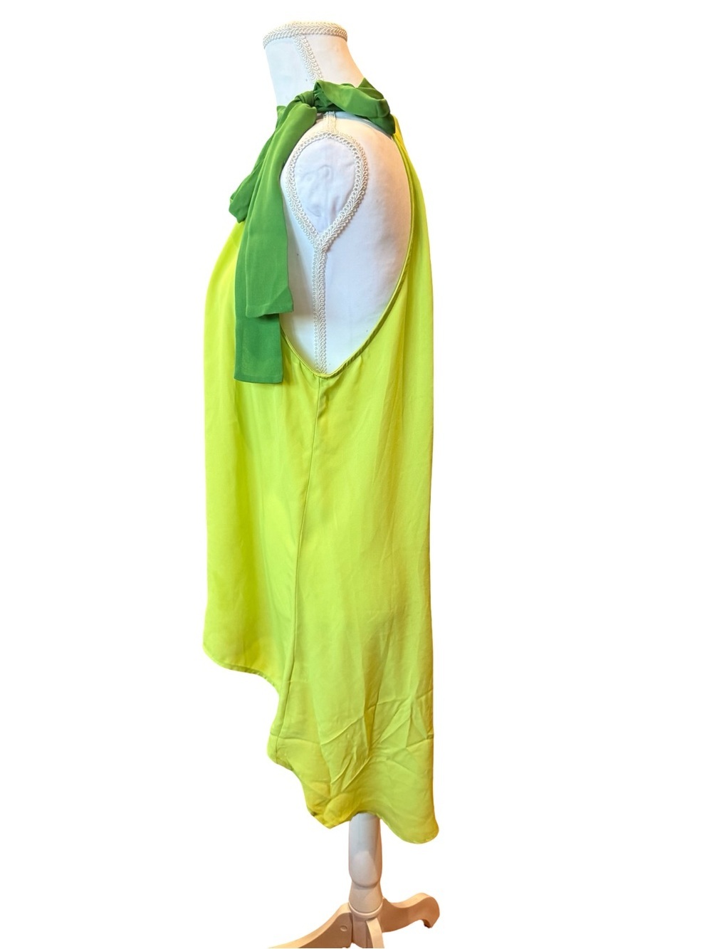 Y2K Sweet Pea for New York & Company Lime Green Halter Tie Neck Tunic Top Size L - Picture 5 of 9